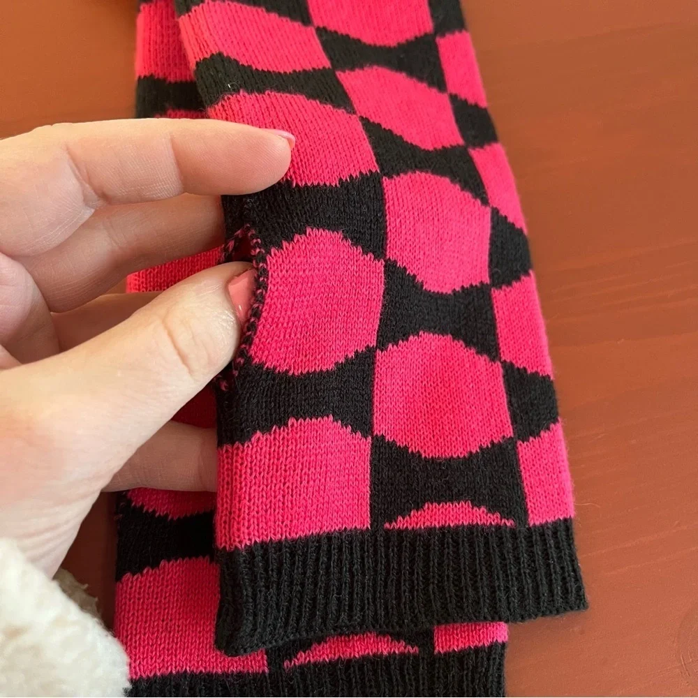 Kate Spade NWT Signature Bow Knit Arm Warmers Pink Black Winter Outdoor